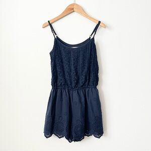 Abercrombie & Fitch Lace & Eyelet Romper Shorts XS (XXS) Navy Summer Girly Y2K